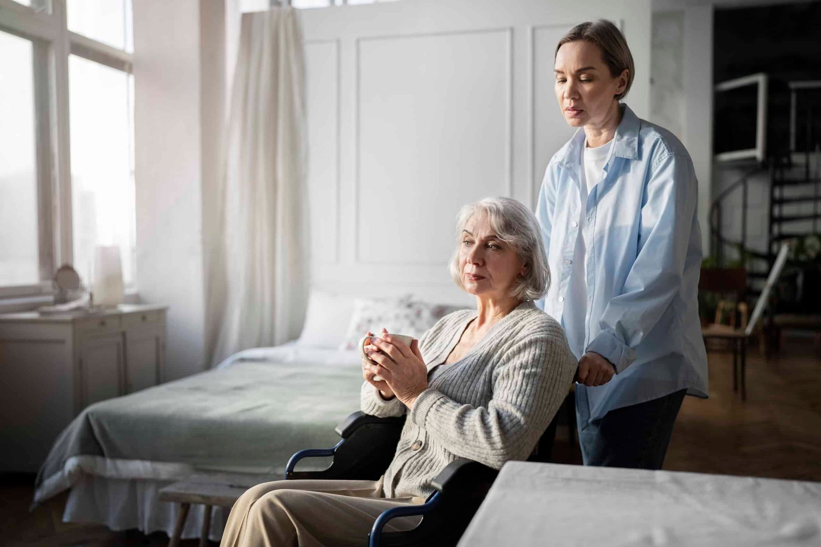 Old patient suffering from parkinson scaled